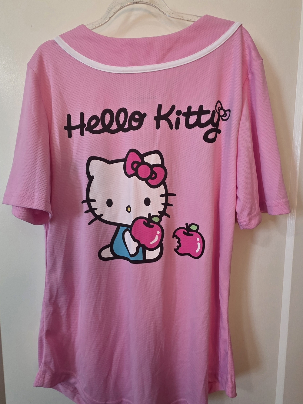 Hello Kitty Pink Baseball Jersey Top with Black HK Details XL - Picture 2 of 3
